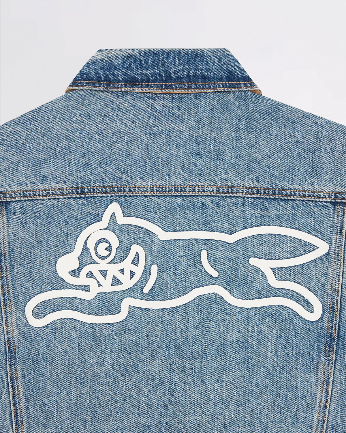 CHECK LINED DENIM TRUCKER JACKET VINTAGE WASH BLUE